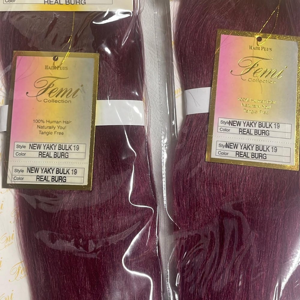 NWT 19" Premium Bulk 100% Human Hair - Color Burgundy